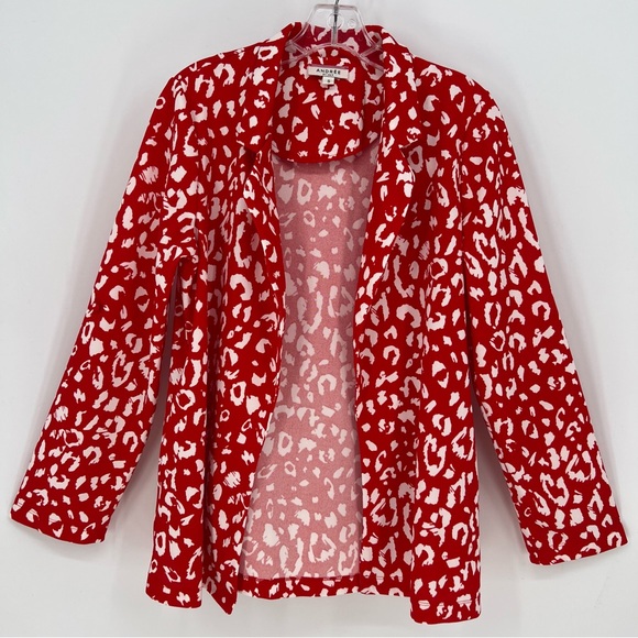 Andree By Unit Blazer Womens Small Red Cheetah Print Long Sleeve w/Roll Up Tabs - Picture 3 of 12
